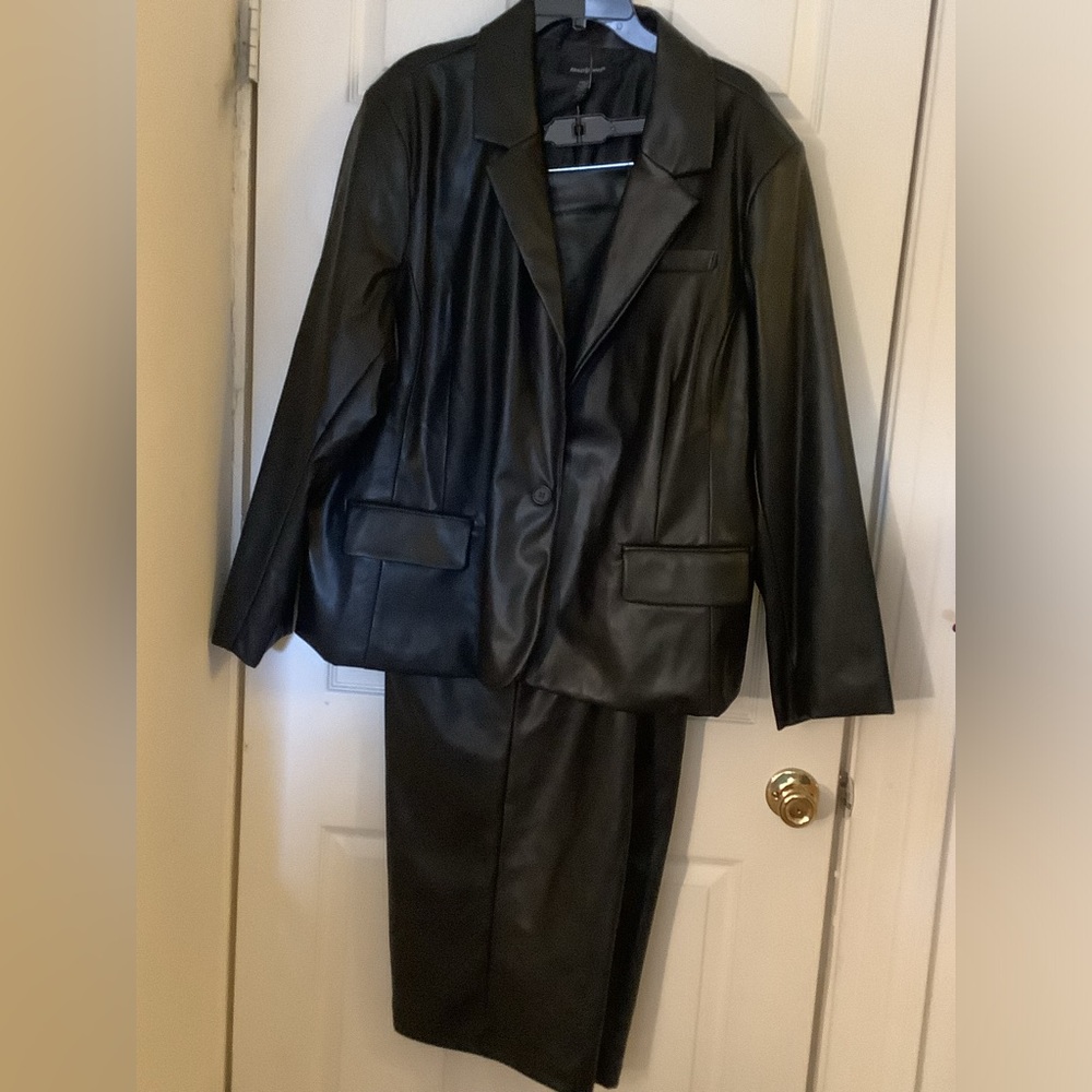Ashley Stewart Faux Leather 2 pc. Pants Suit size 26